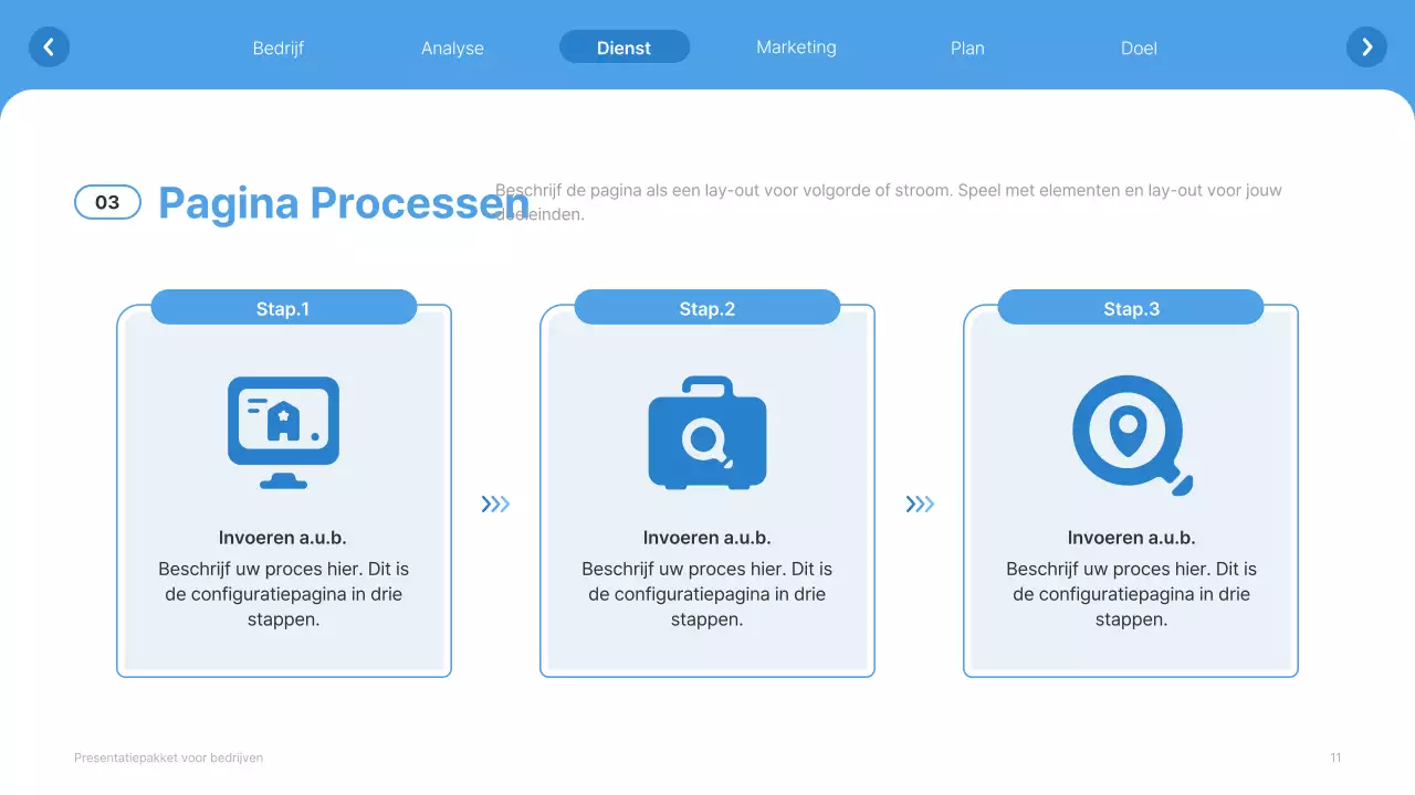 Eenvoudige witte en lichtblauwe website bedrijfsprofiel