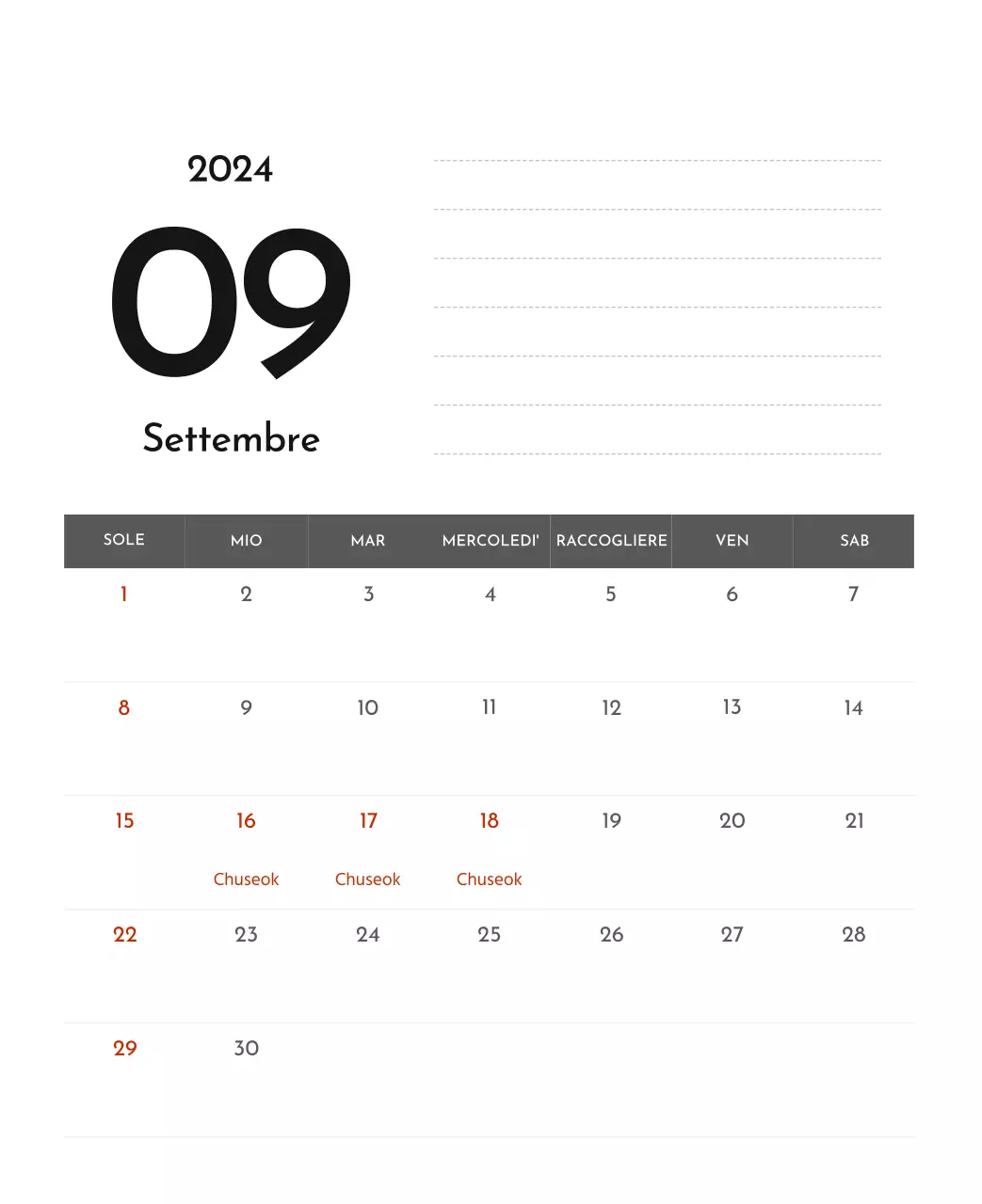 Un semplice calendario aziendale in grigio