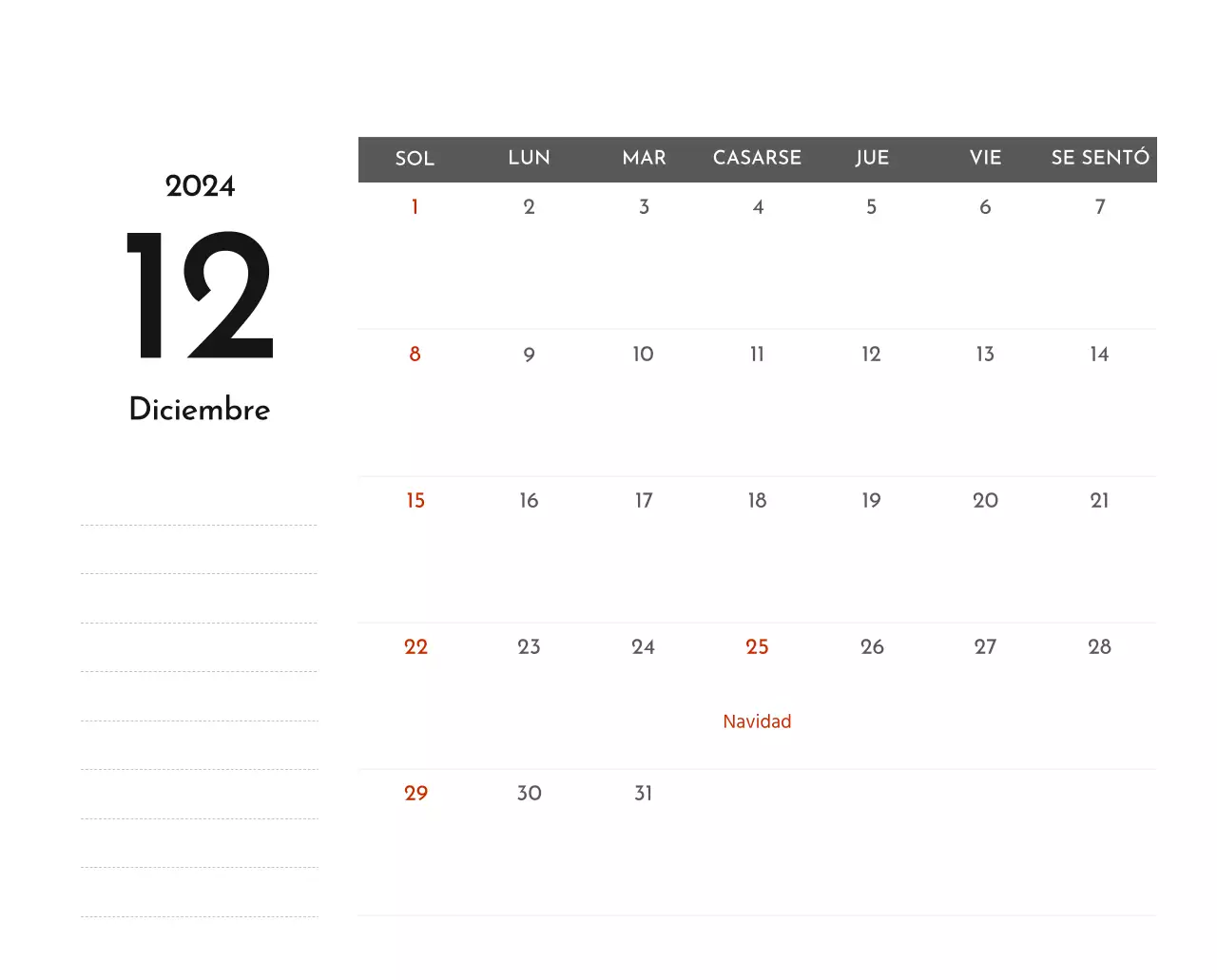 Un sencillo calendario corporativo en gris