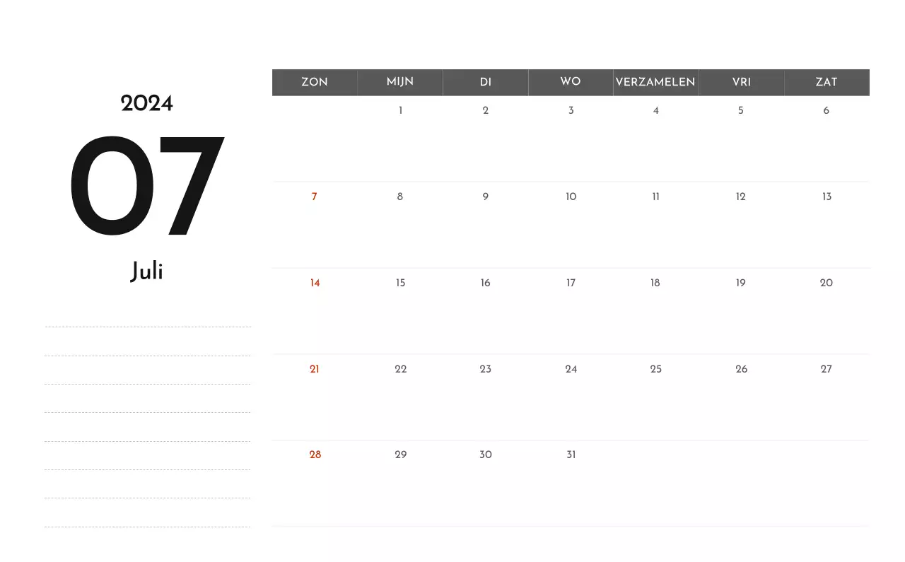 Een eenvoudige bedrijfskalender in grijs