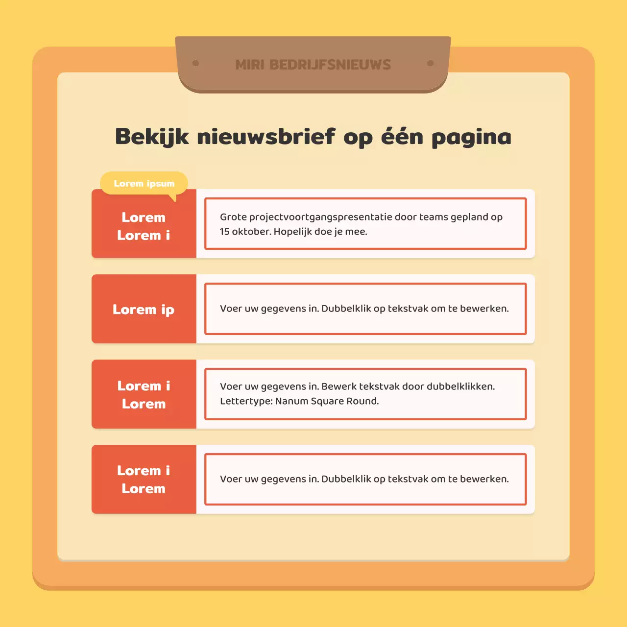 Een kitscherige zakelijke nieuwsbrief in rood en geel