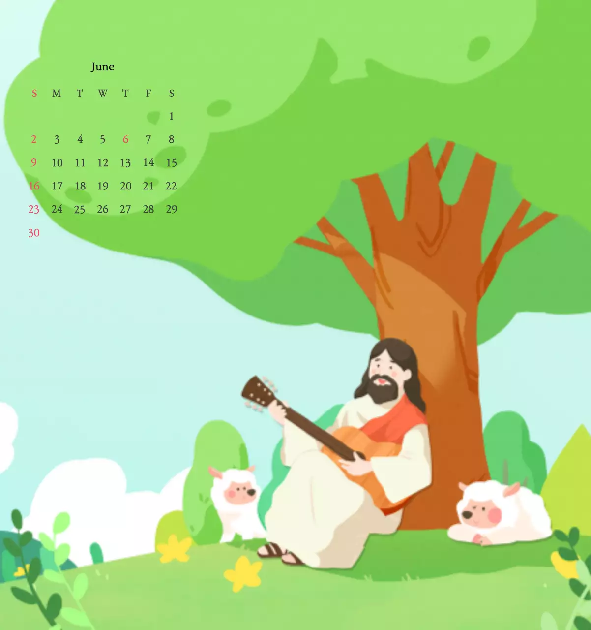 Church with cute illustrations in warm colors