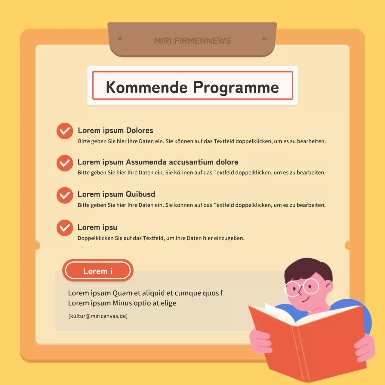 Ein kitschiger Newsletter für Unternehmen in Rot und Gelb