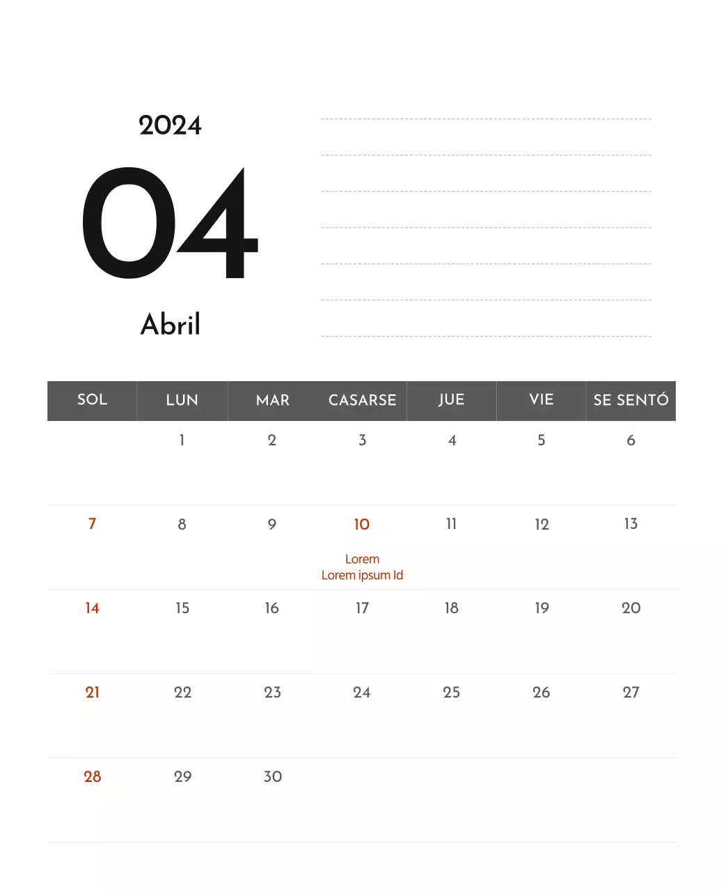 Un sencillo calendario corporativo en gris