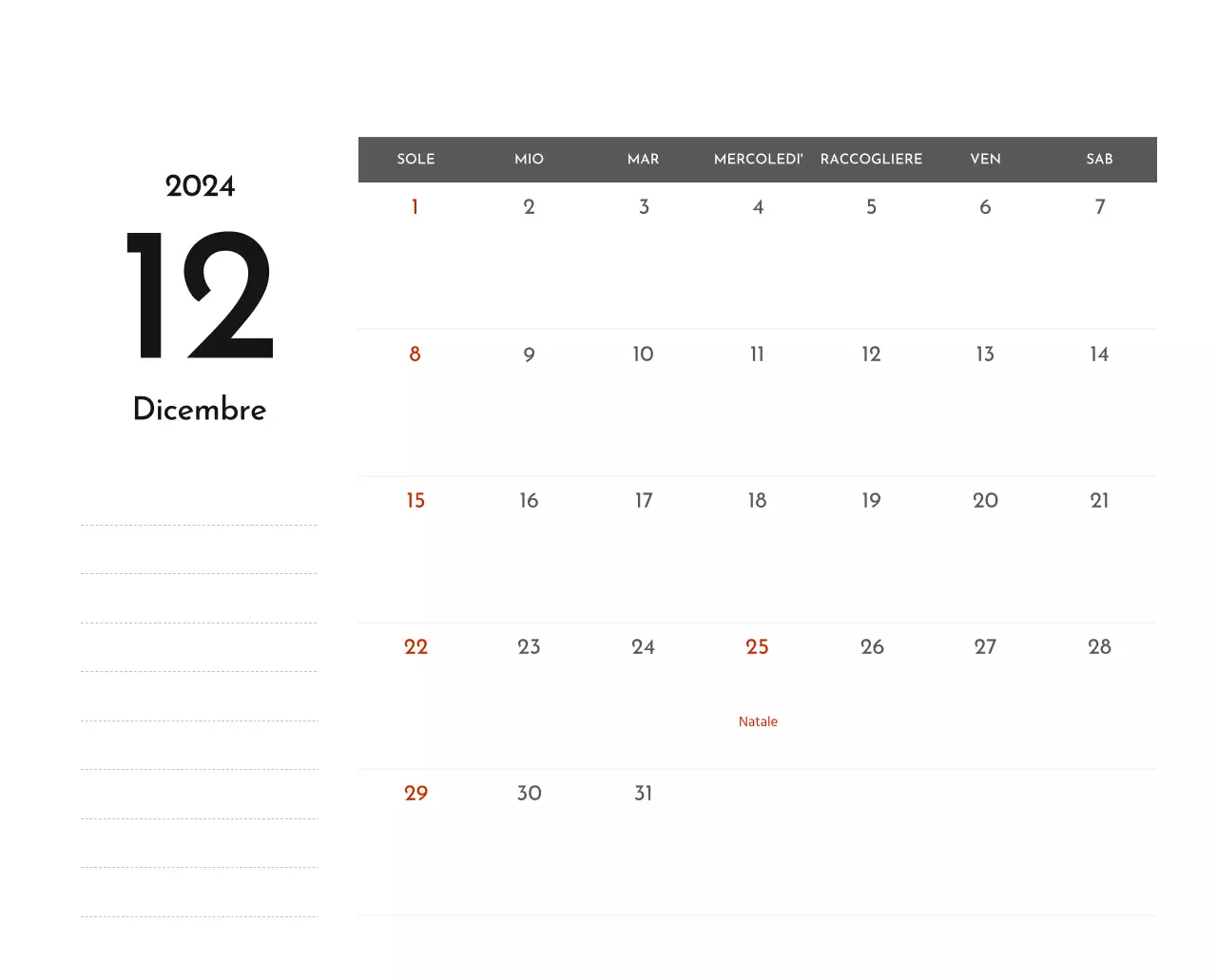 Un semplice calendario aziendale in grigio