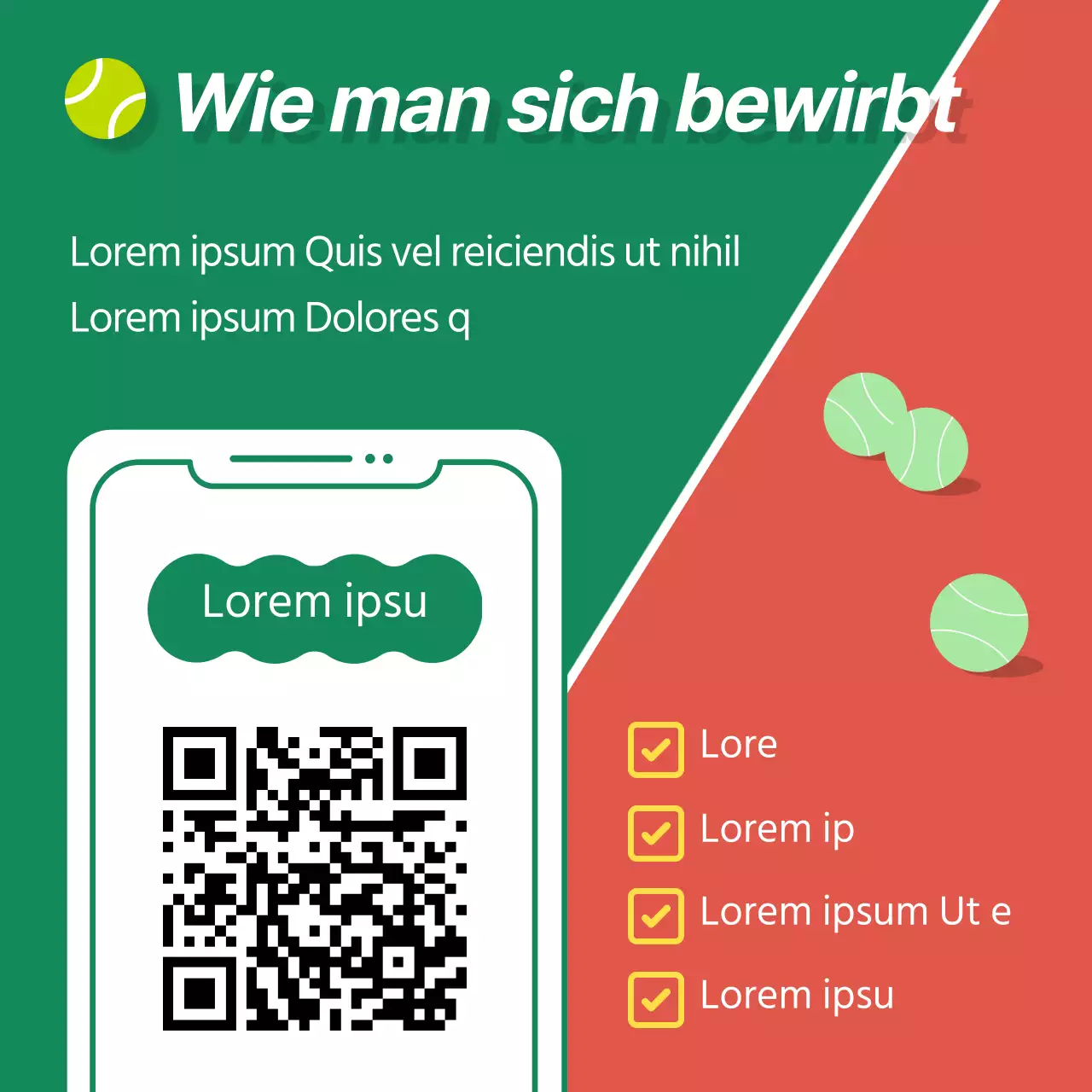 Werbung für die Mitgliedschaft in einem modernen Tennisclub in Grün und Braun