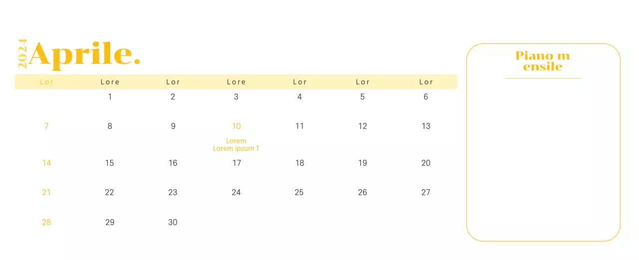 Calendario con illustrazioni giovanili su sfondo giallo e verde
