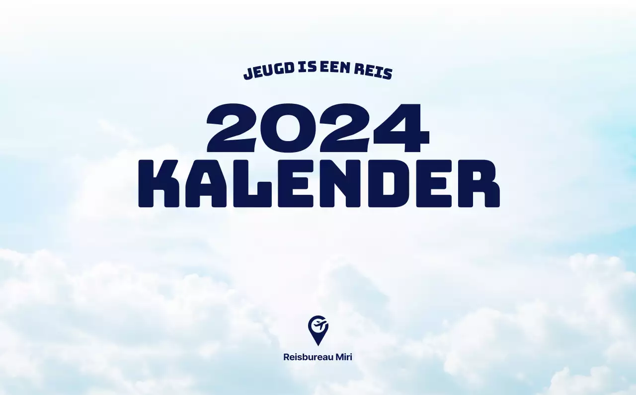 Een reisbureau dat de feestdagen viert met seizoensgebonden reisfotografie en een strakke, vetgedrukte tekstlay-out.