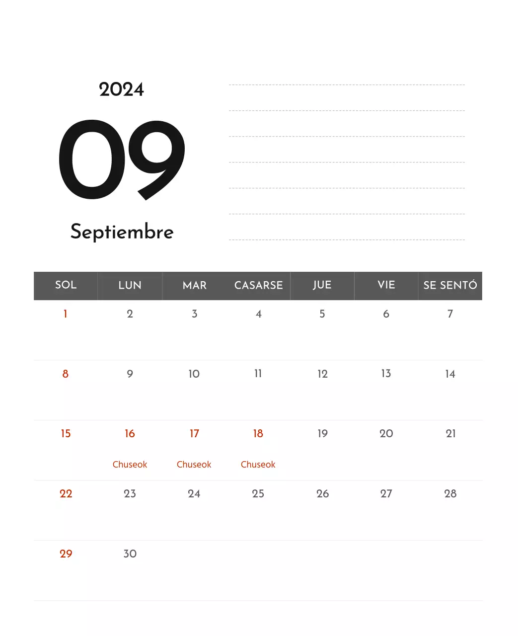 Un sencillo calendario corporativo en gris