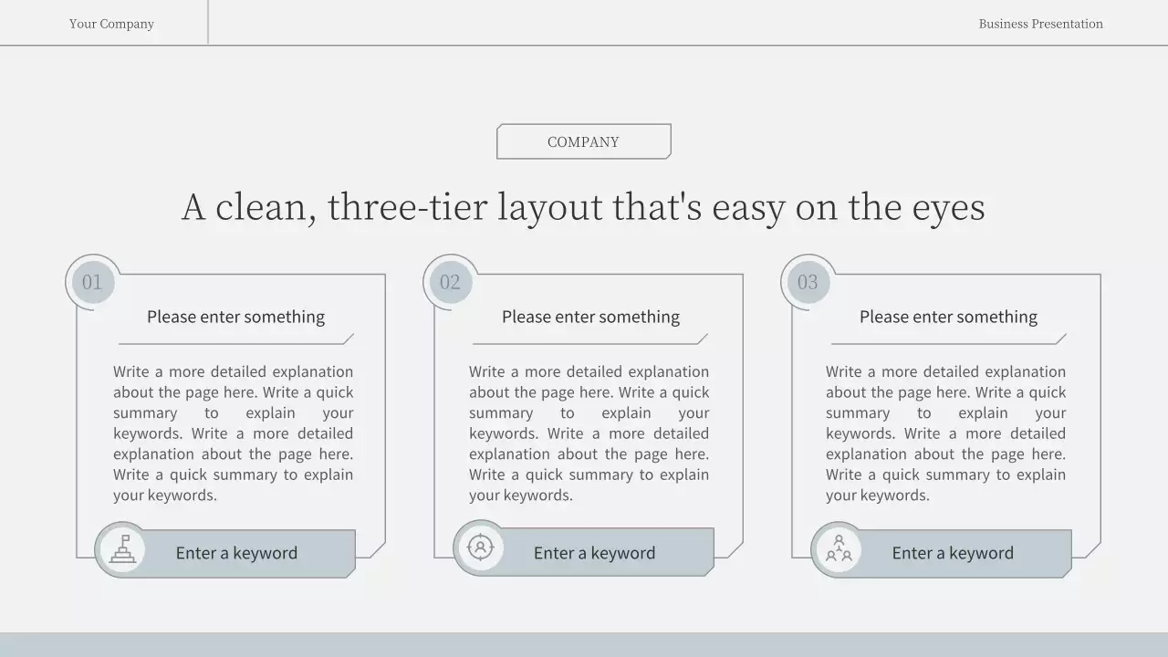 Simple, emotional business report in light blue and white