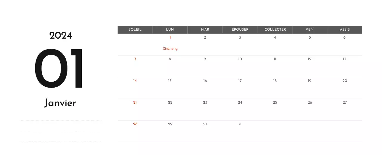 Un calendrier d'entreprise simple en gris