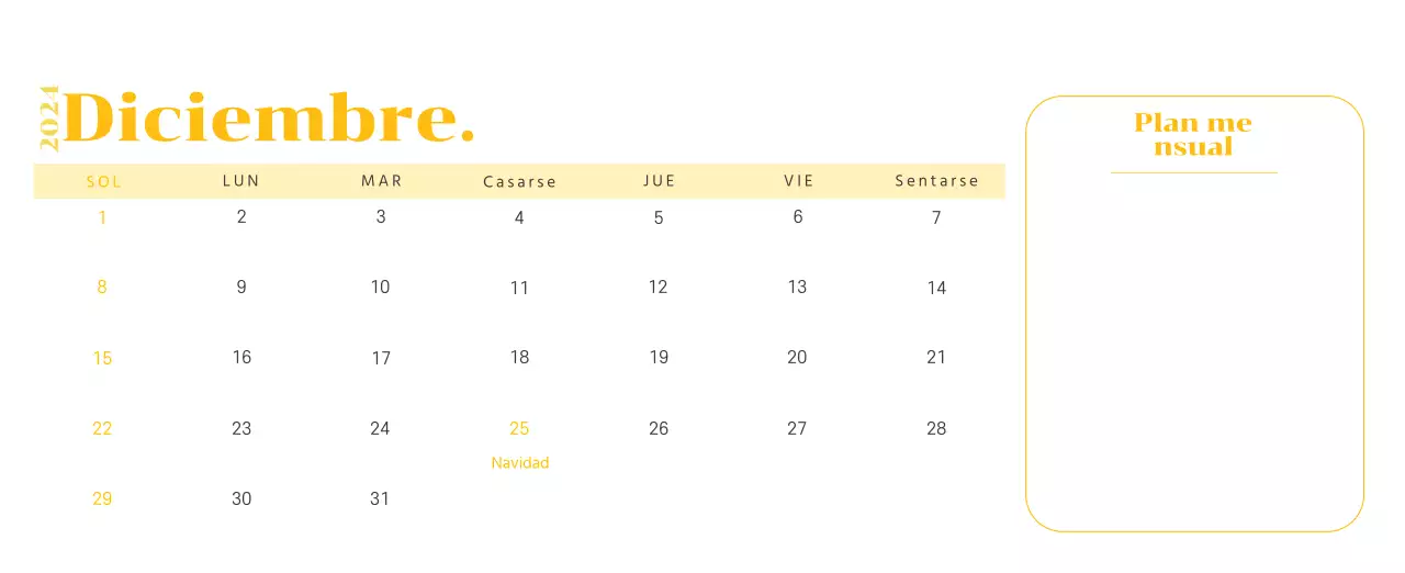 Calendario con ilustraciones juveniles sobre fondo amarillo y verde