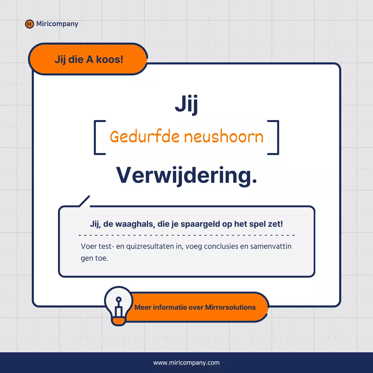 Minimalistisch voorstel voor een zakelijke pitch in oranje en marineblauw