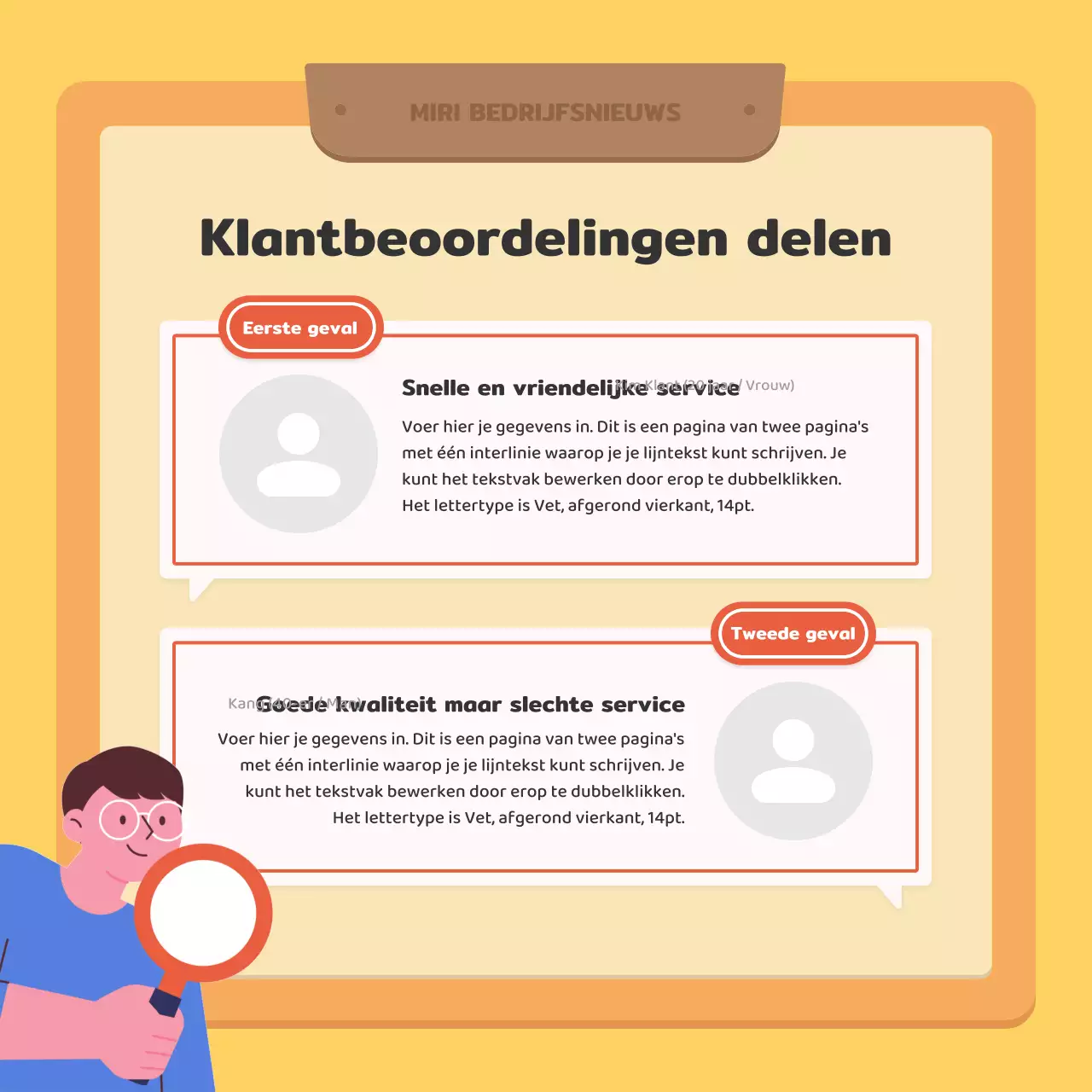 Een kitscherige zakelijke nieuwsbrief in rood en geel