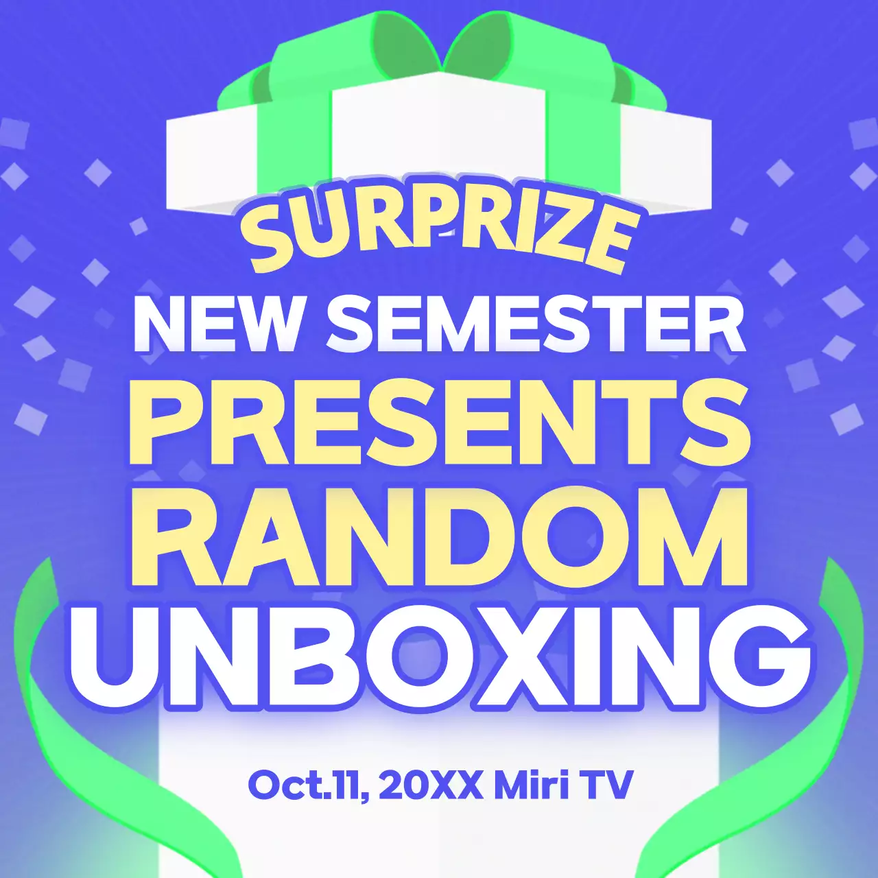 Promote cute gift unboxing in chartreuse and purple