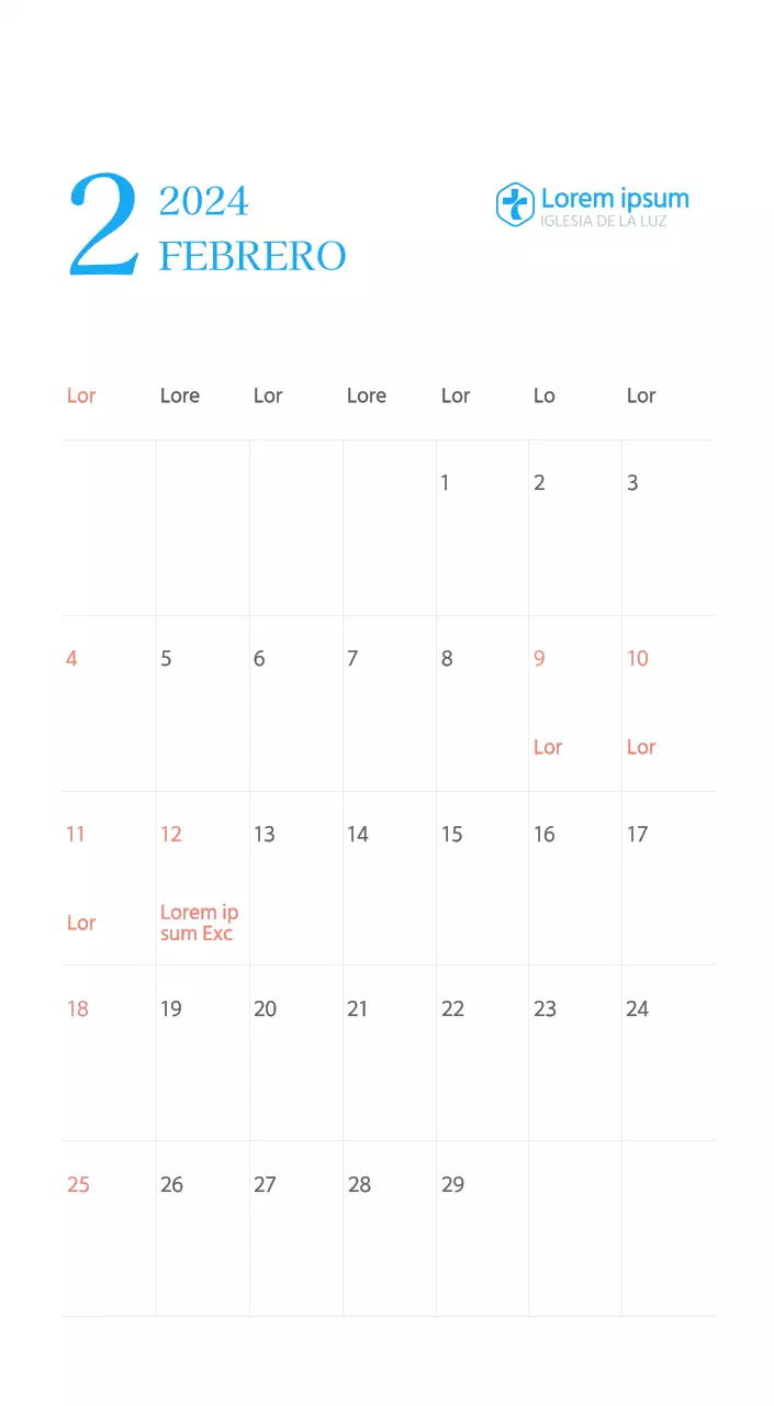 Calendario eclesiástico azul de concepto moderno