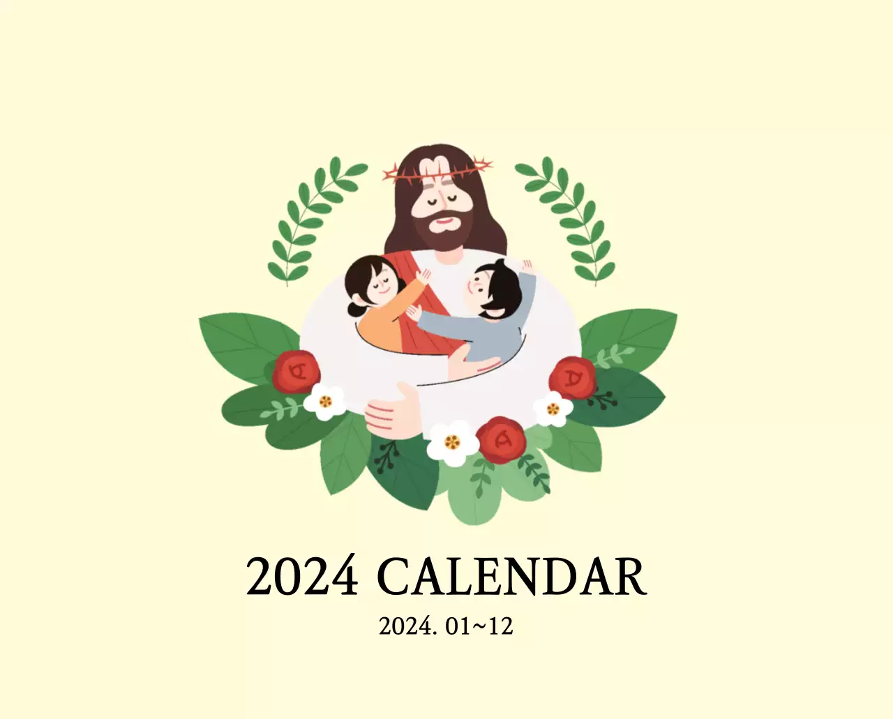 Church with cute illustrations in warm colors