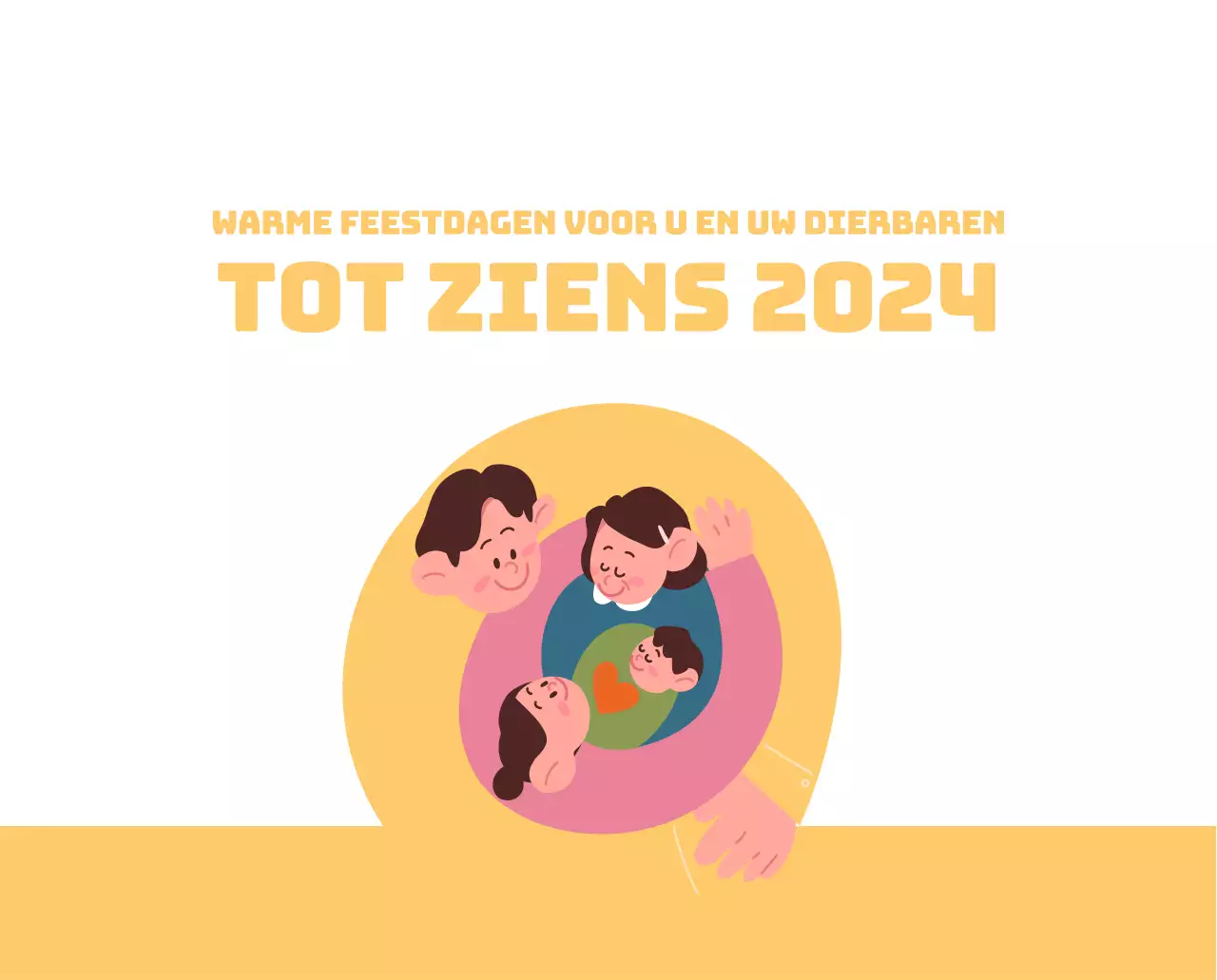 Een feestelijk ziekenhuis met illustraties met gezondheids- en gezinsthema's en kleurrijke accenten