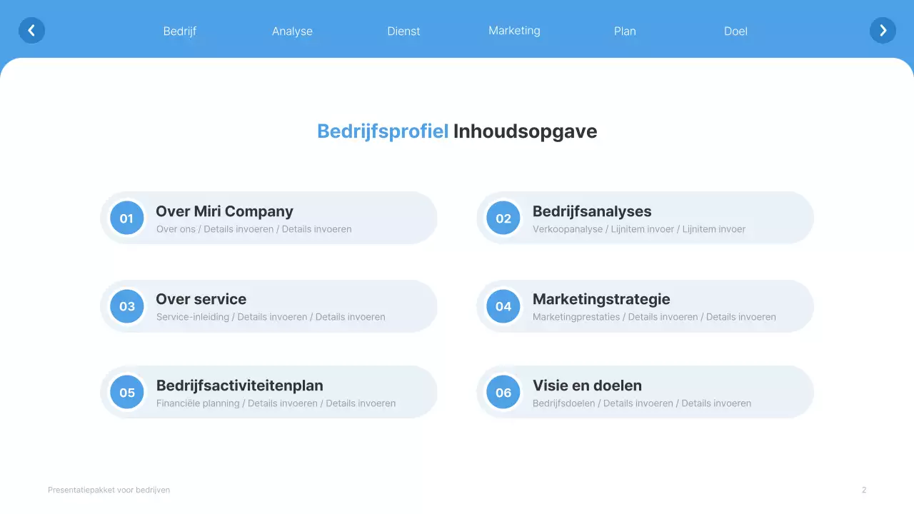 Eenvoudige witte en lichtblauwe website bedrijfsprofiel