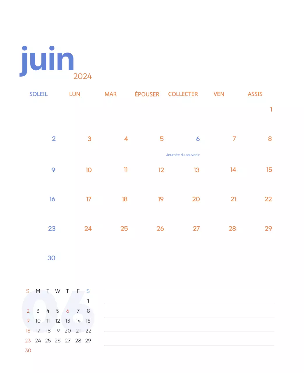 Calendrier de travail avec de belles illustrations