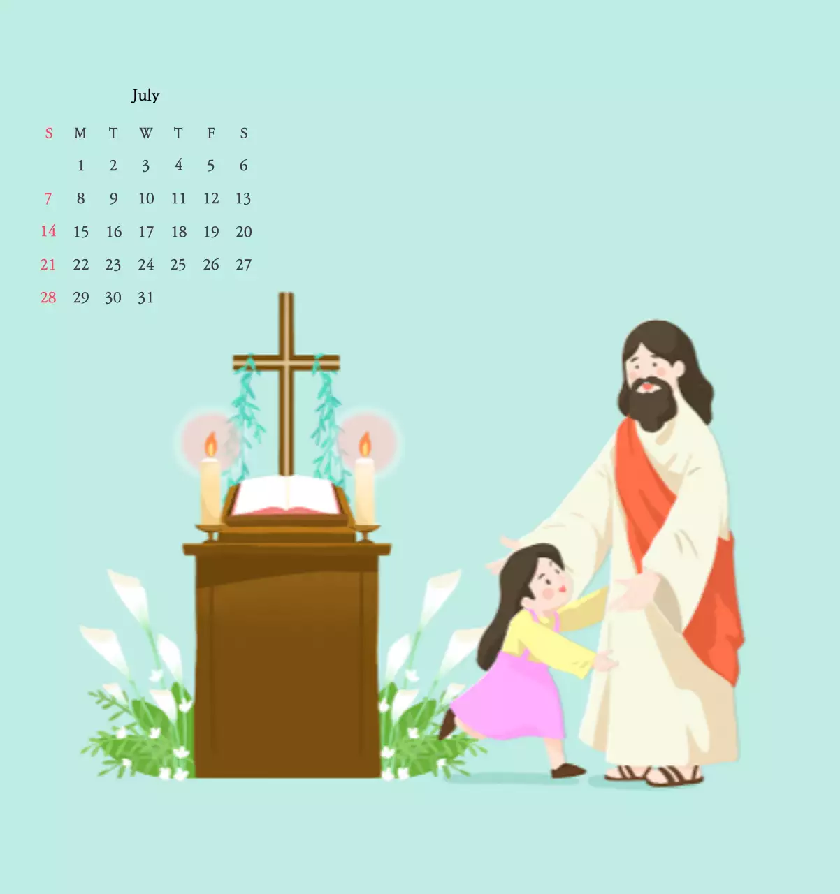 Church with cute illustrations in warm colors