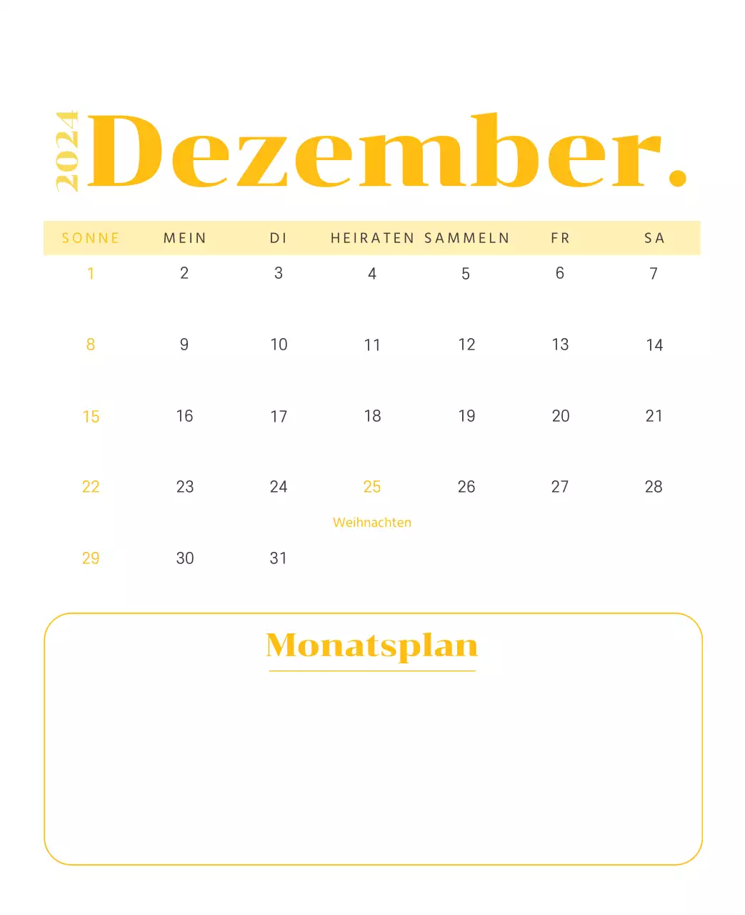 Kalender mit Jugendillustrationen auf gelbem und grünem Hintergrund