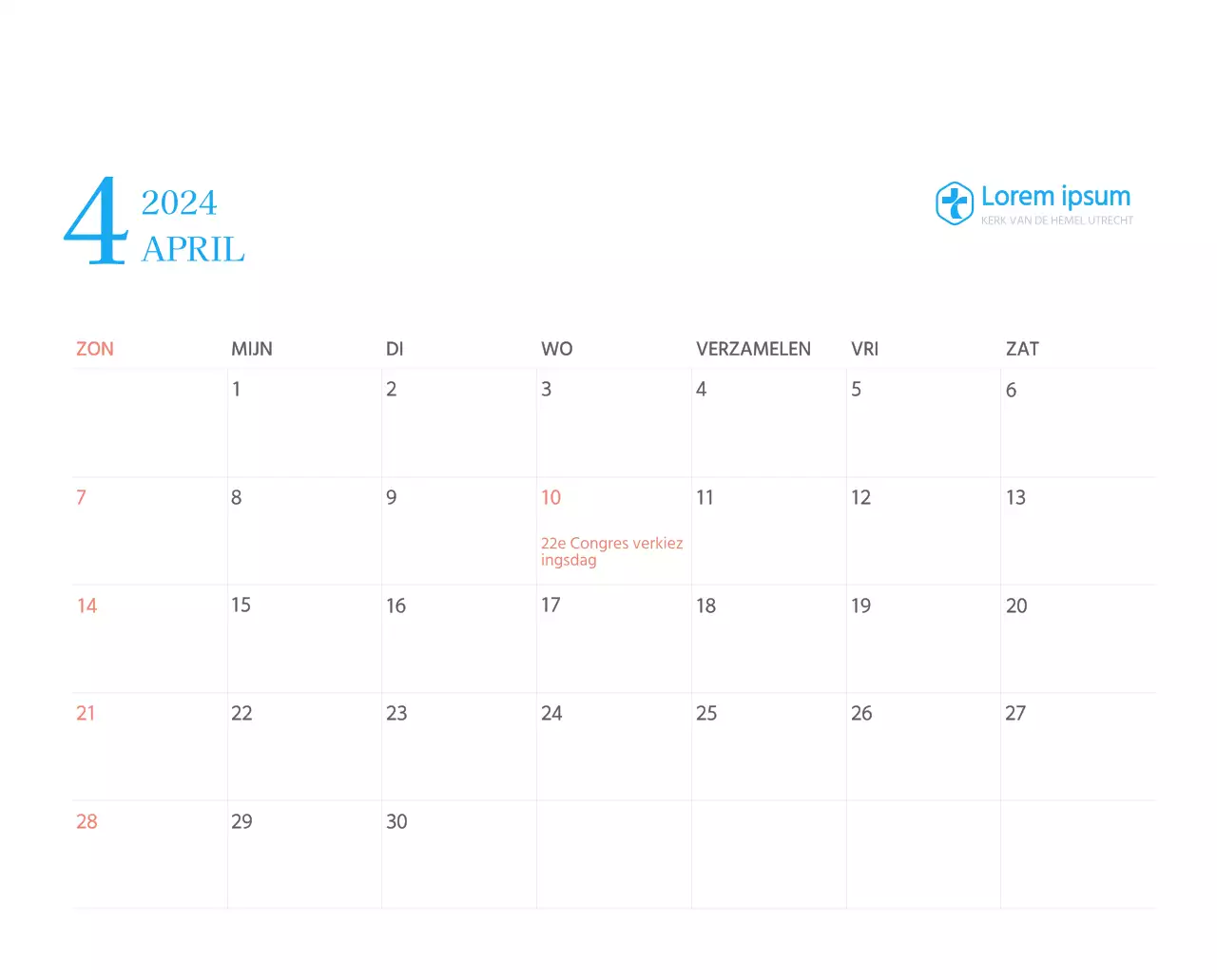 Blauw modern concept kerkkalender