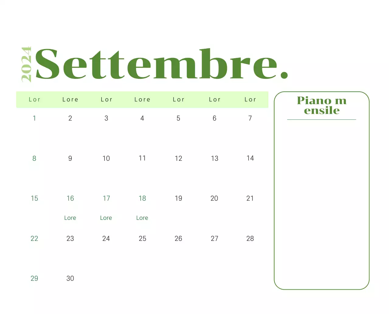Calendario con illustrazioni giovanili su sfondo giallo e verde