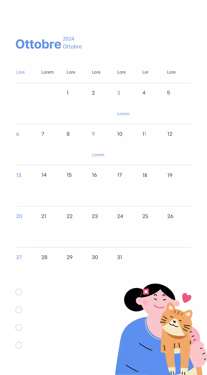 Calendario motivazionale con illustrazioni energetiche e citazioni positive su sfondo azzurro