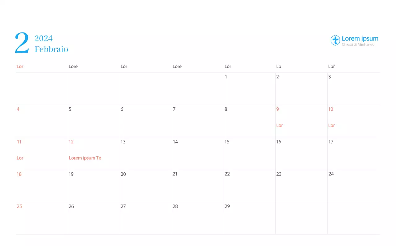 Calendario ecclesiastico blu di concezione moderna