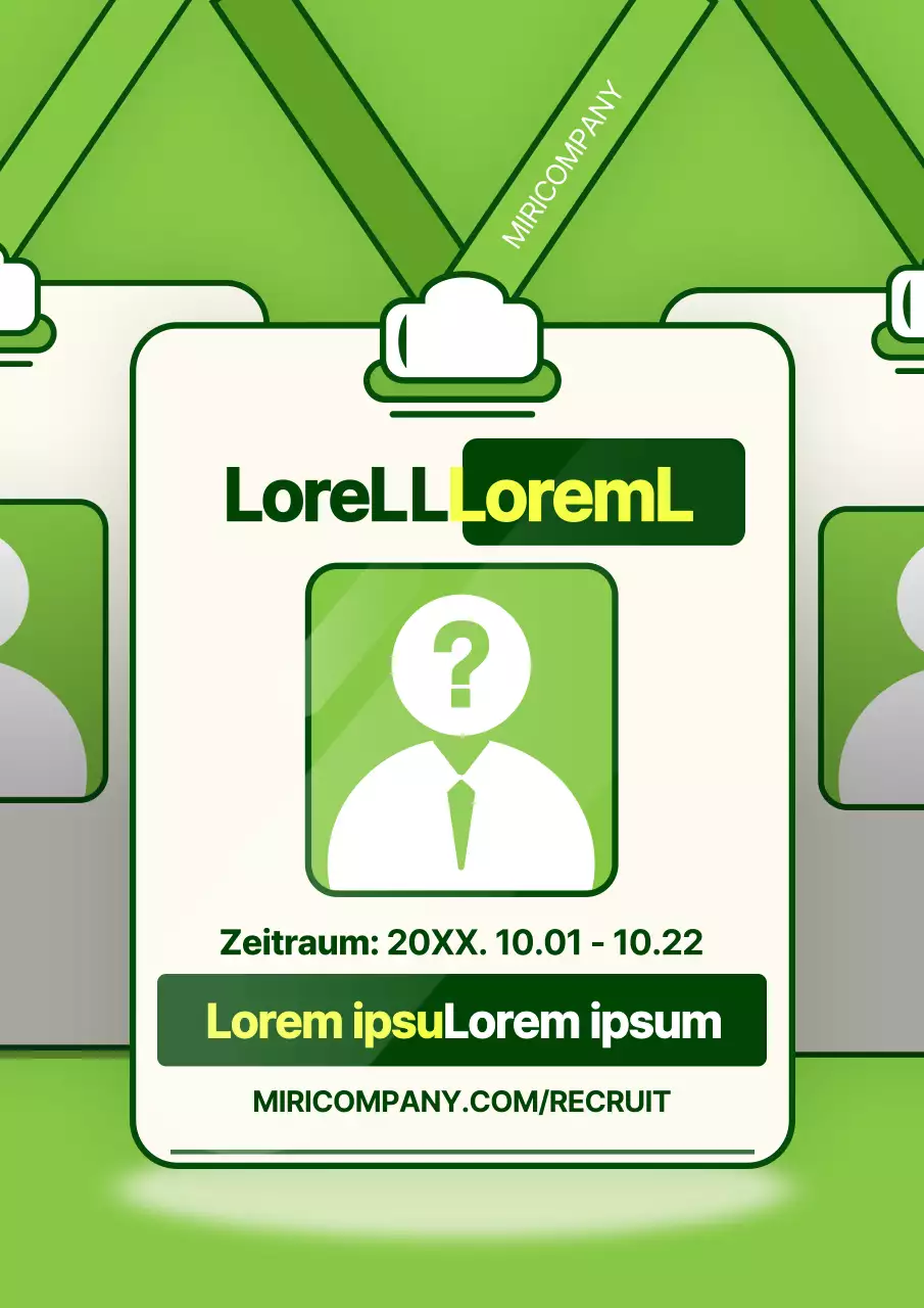 Illustration einer Mitarbeiterkarte im Pop-Art-Stil in Grün und Chartreuse zur Förderung offener Stellenausschreibungen.