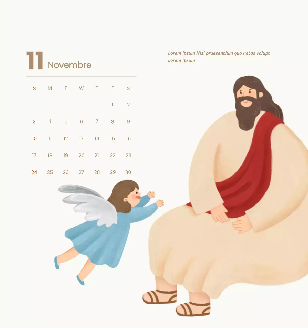 Un calendario devozionale con illustrazioni accoglienti e versetti della Bibbia su uno sfondo blu chiaro