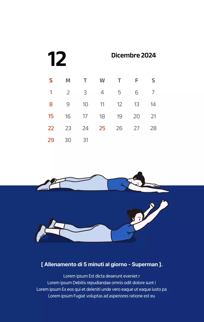 Calendario semplice con illustrazioni pulite in blu