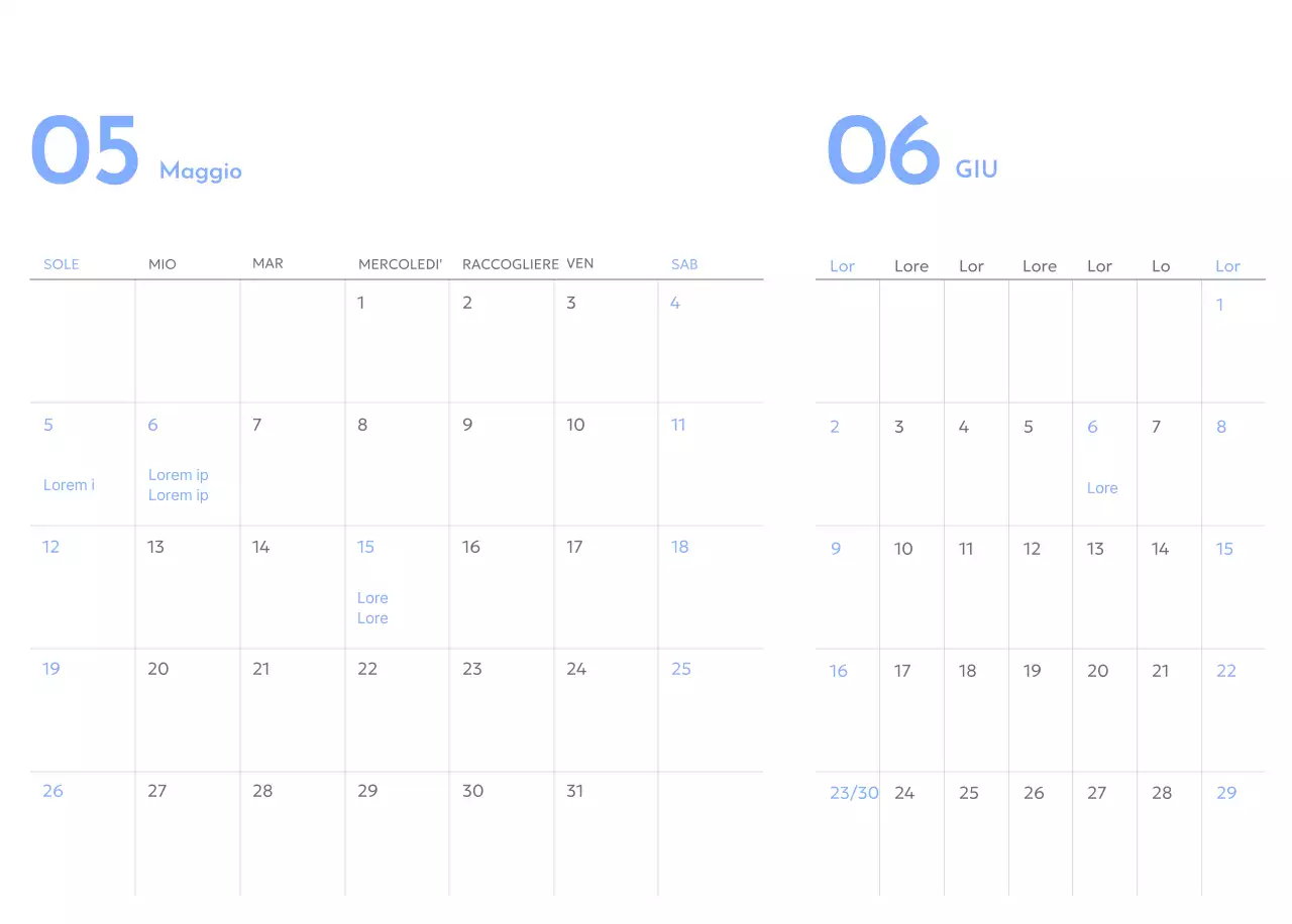 Calendario con tracker degli obiettivi con accenti blu