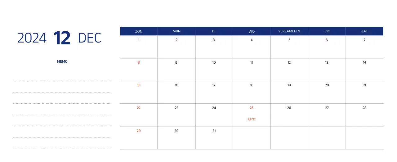 Eenvoudige kalender met strakke illustraties in blauw