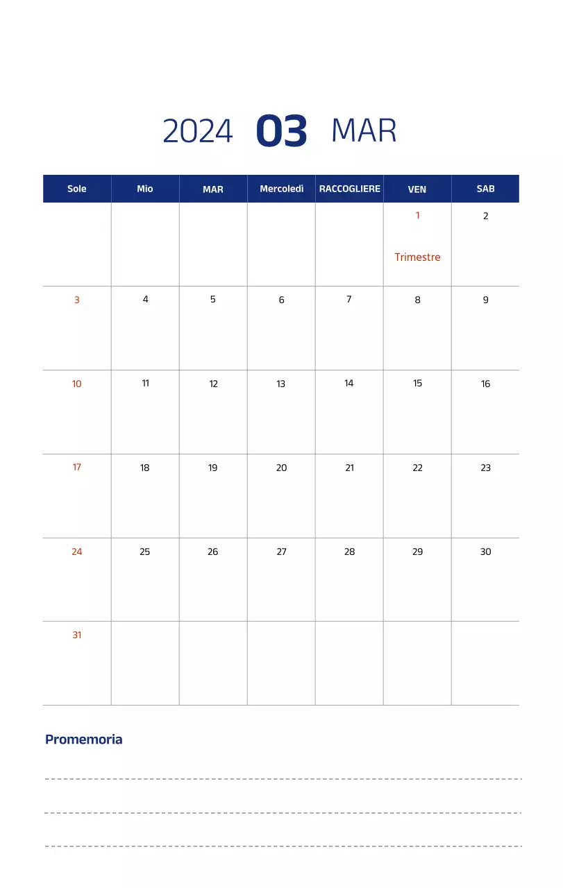Calendario semplice con illustrazioni pulite in blu