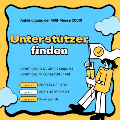 Ein einfacher gelber und hellblauer Aufruf an die Unterstützer