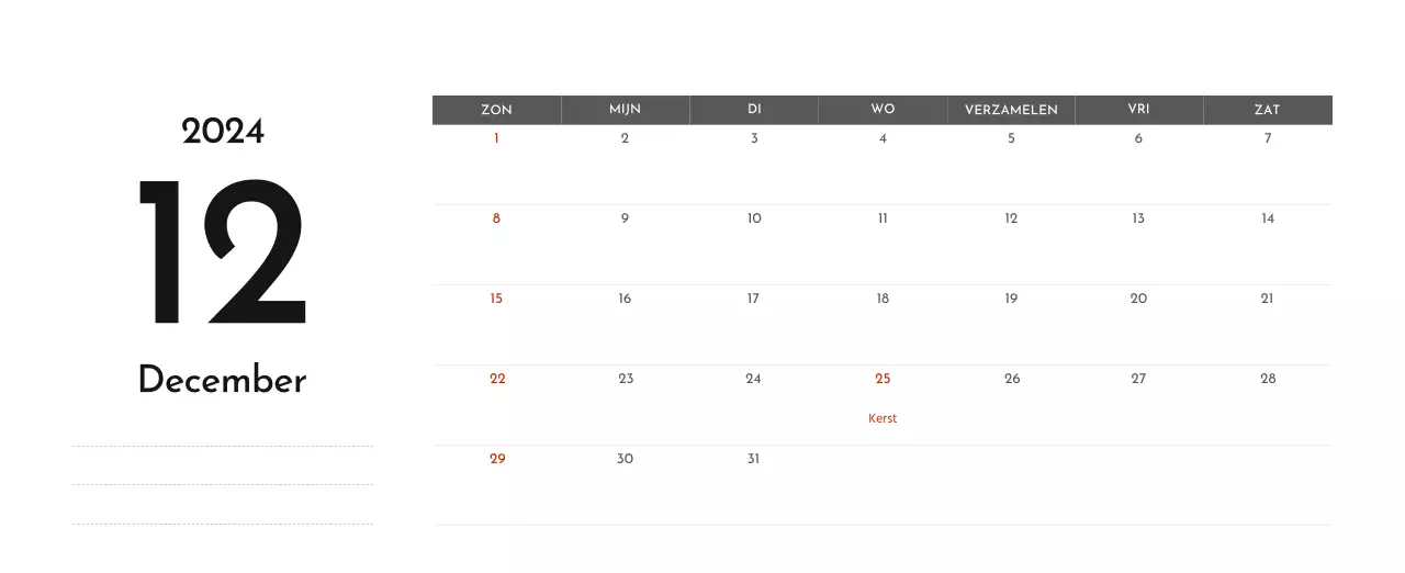 Een eenvoudige bedrijfskalender in grijs