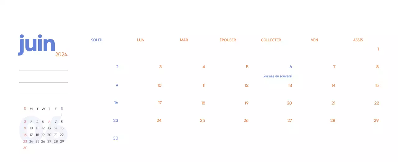 Calendrier de travail avec de belles illustrations