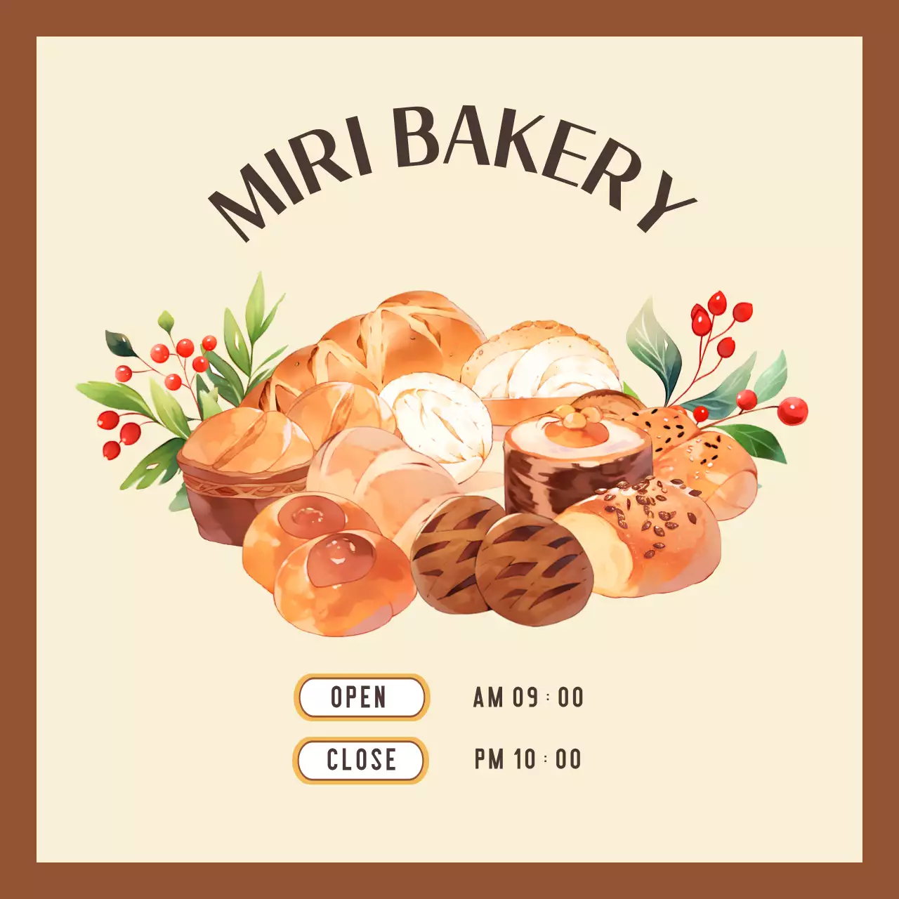 수채화 빵으로 장식된 베이커리 홍보물