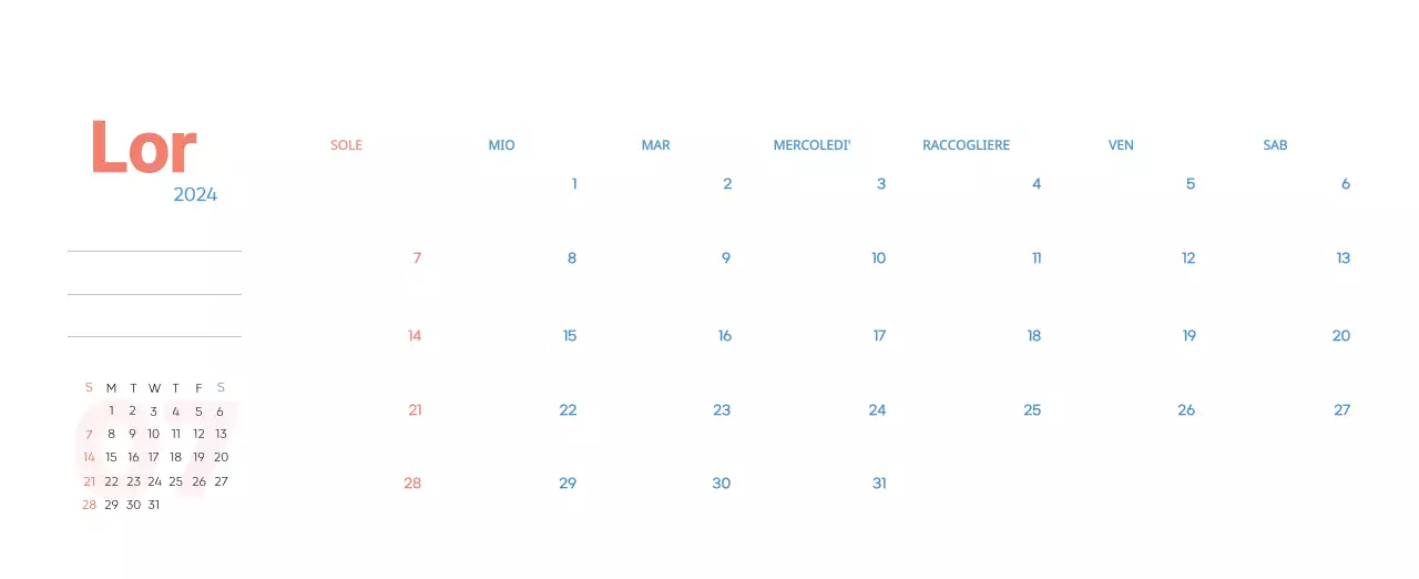 Calendario di lavoro con splendide illustrazioni