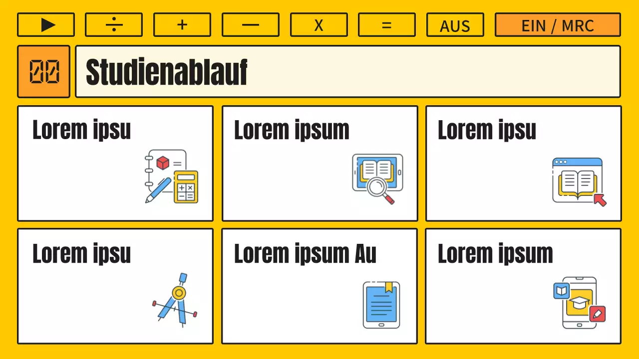 Matheunterricht mit einem kitschigen gelb-orangenen Taschenrechnerkonzept