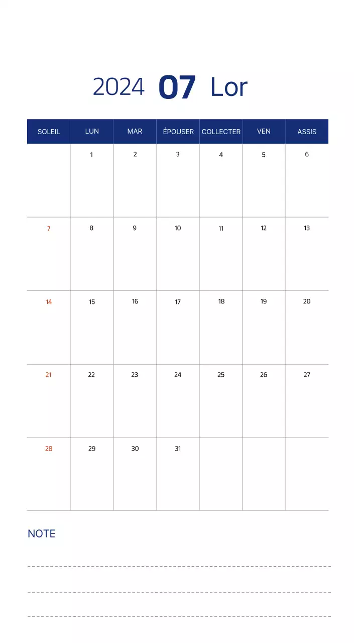 Calendrier simple avec des illustrations épurées en bleu