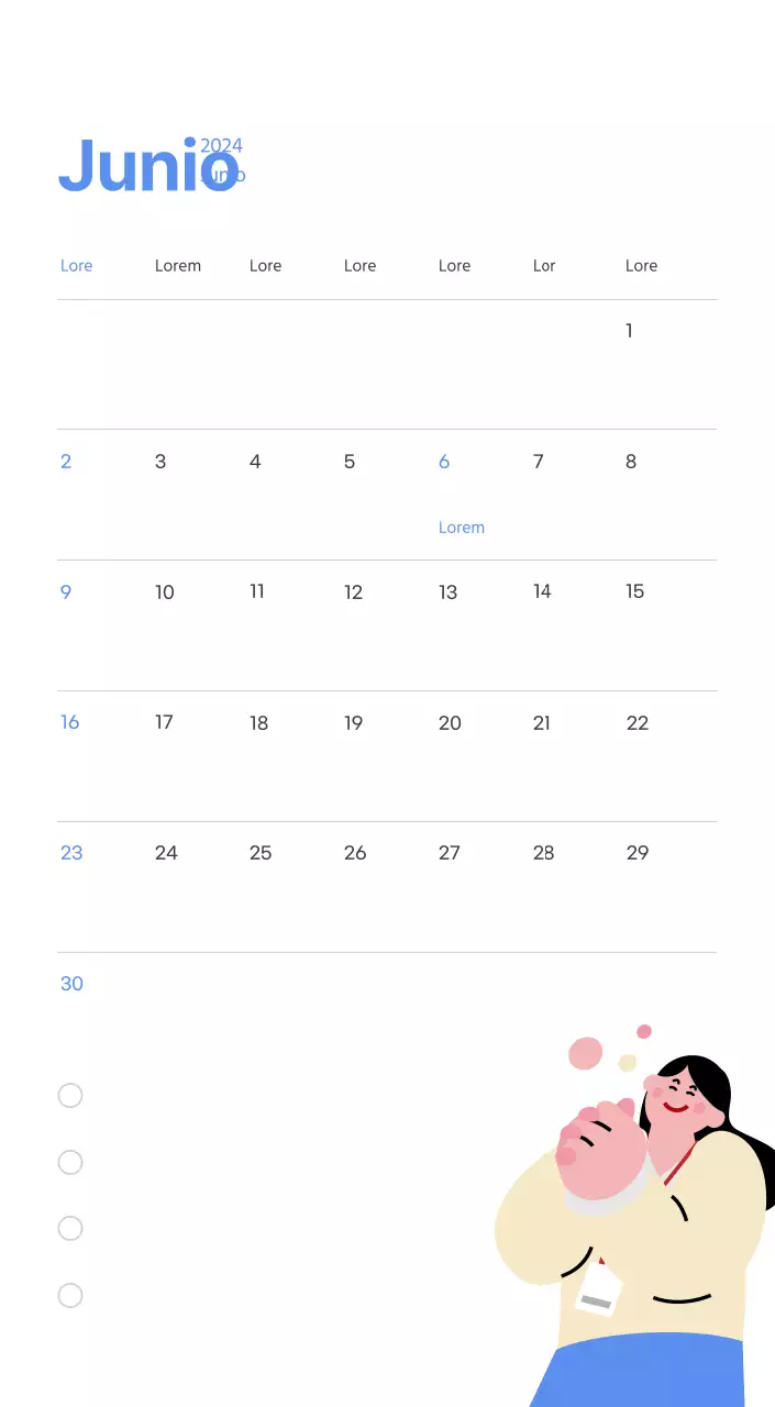 Calendario motivacional con ilustraciones llenas de energía y citas positivas sobre fondo azul claro