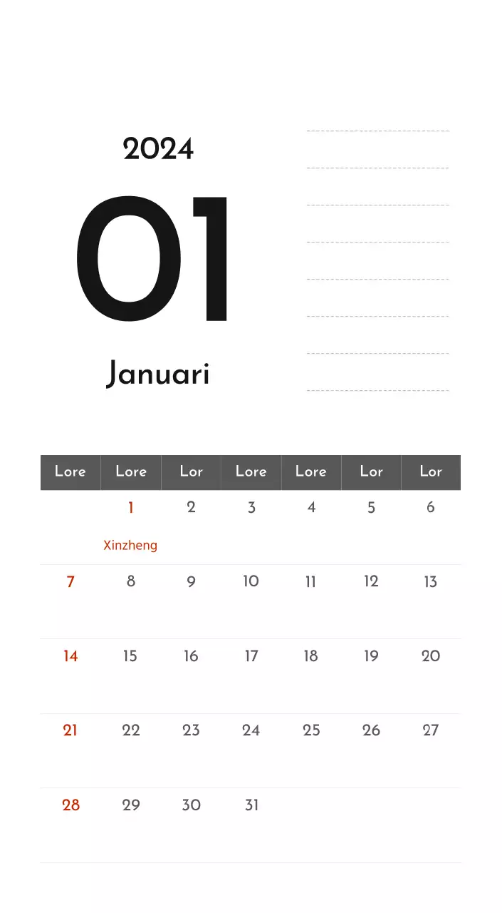 Een eenvoudige bedrijfskalender in grijs