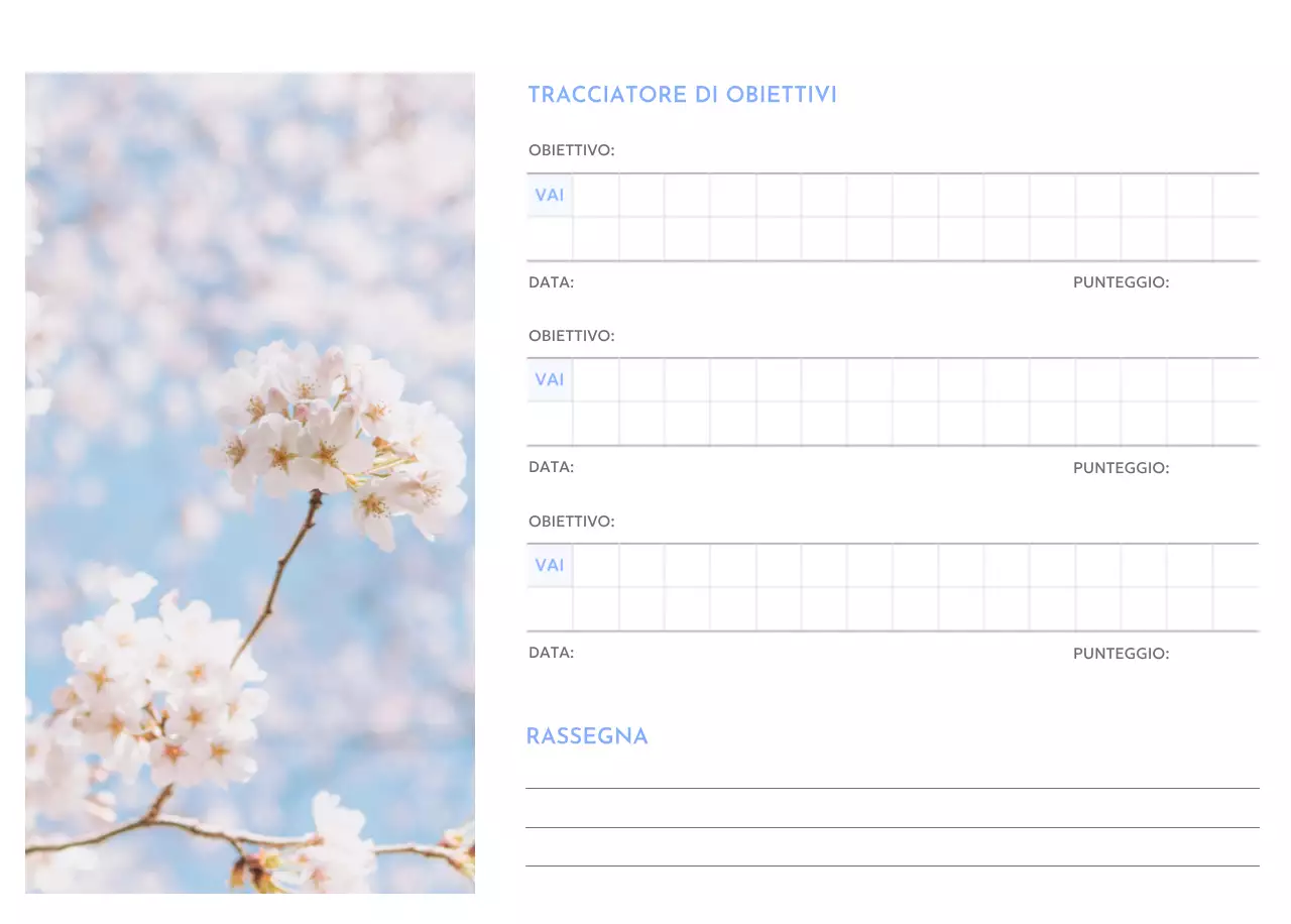 Calendario con tracker degli obiettivi con accenti blu