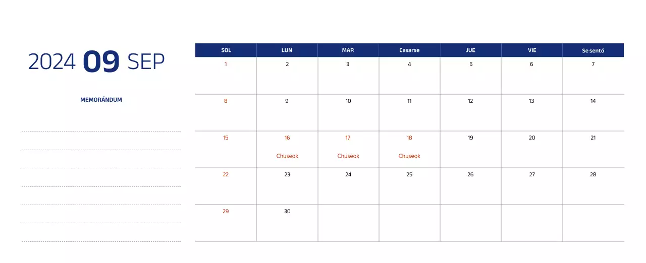 Calendario sencillo con ilustraciones limpias en azul