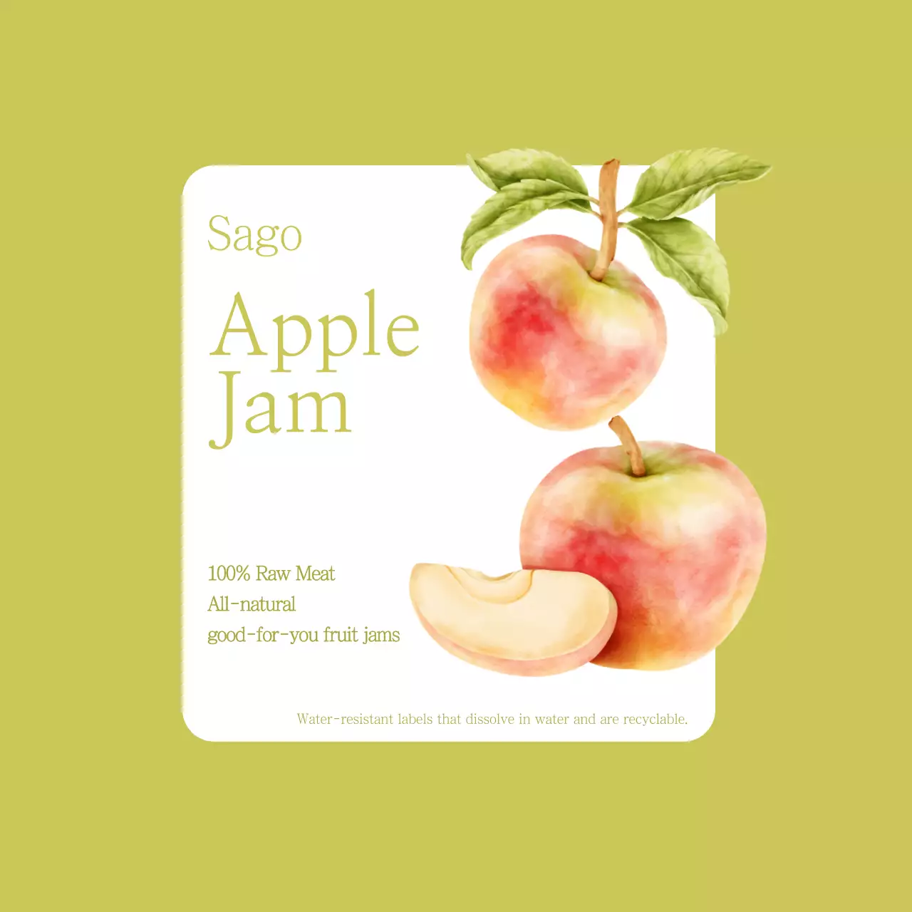 Desain Label Kemasan Selai Apel Persik dalam Warna Pink Muda dan Hijau