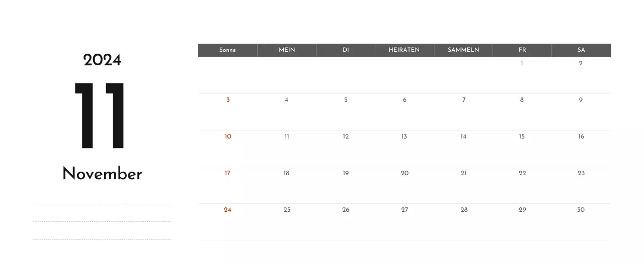 Ein einfacher Unternehmenskalender in Grau