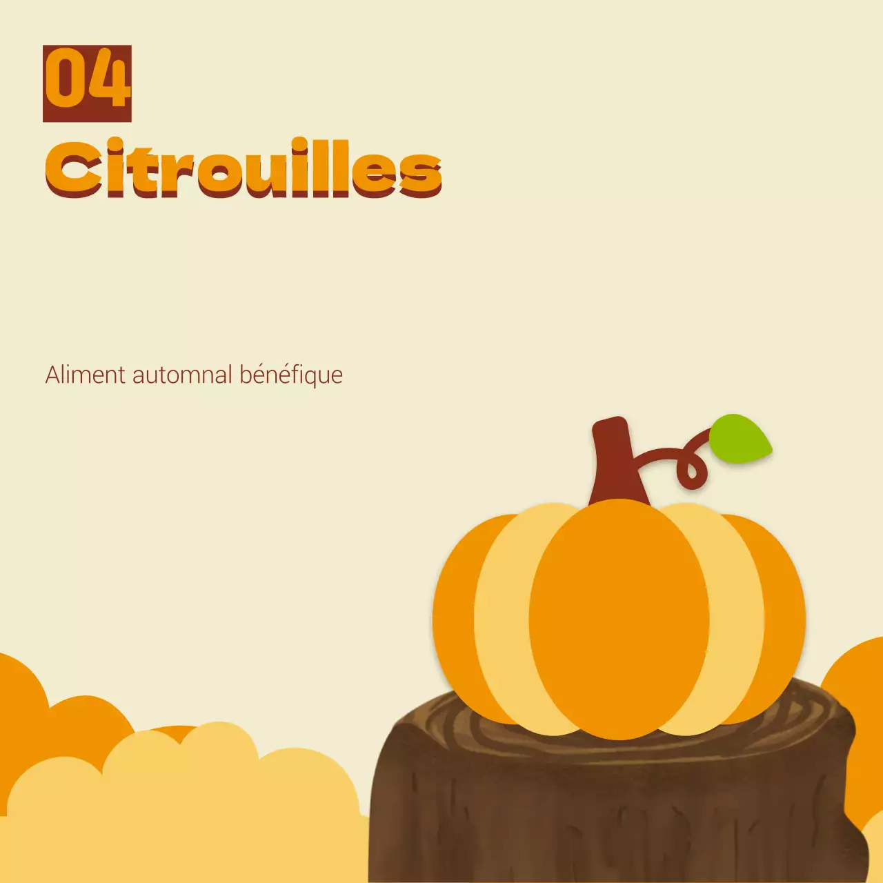 Des couleurs simples, beige et orange, pour promouvoir les fruits de saison